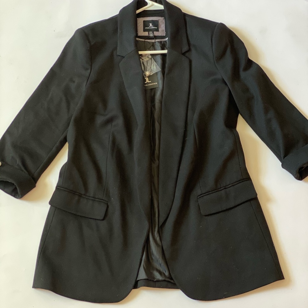 Jules and leopard black blazer black pearl button